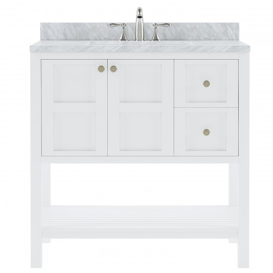 Winterfell 36" Single Bath Vanity in White with White Marble Top and Square Sink