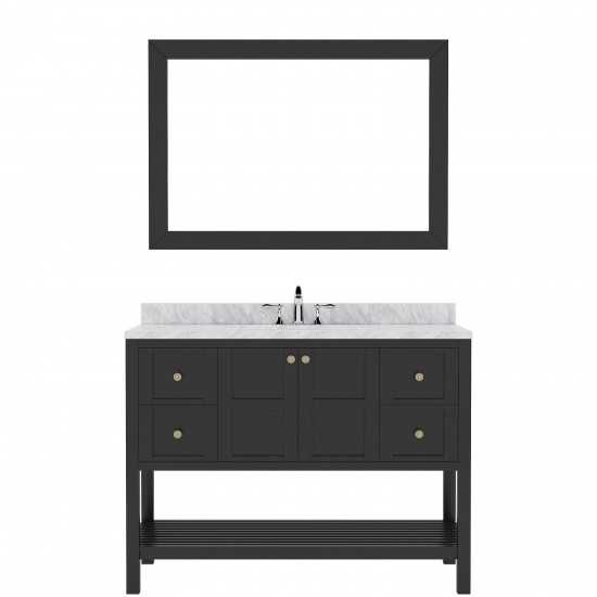 Winterfell 48" Single Bath Vanity in Espresso with White Marble Top and Round Sink and Matching Mirror