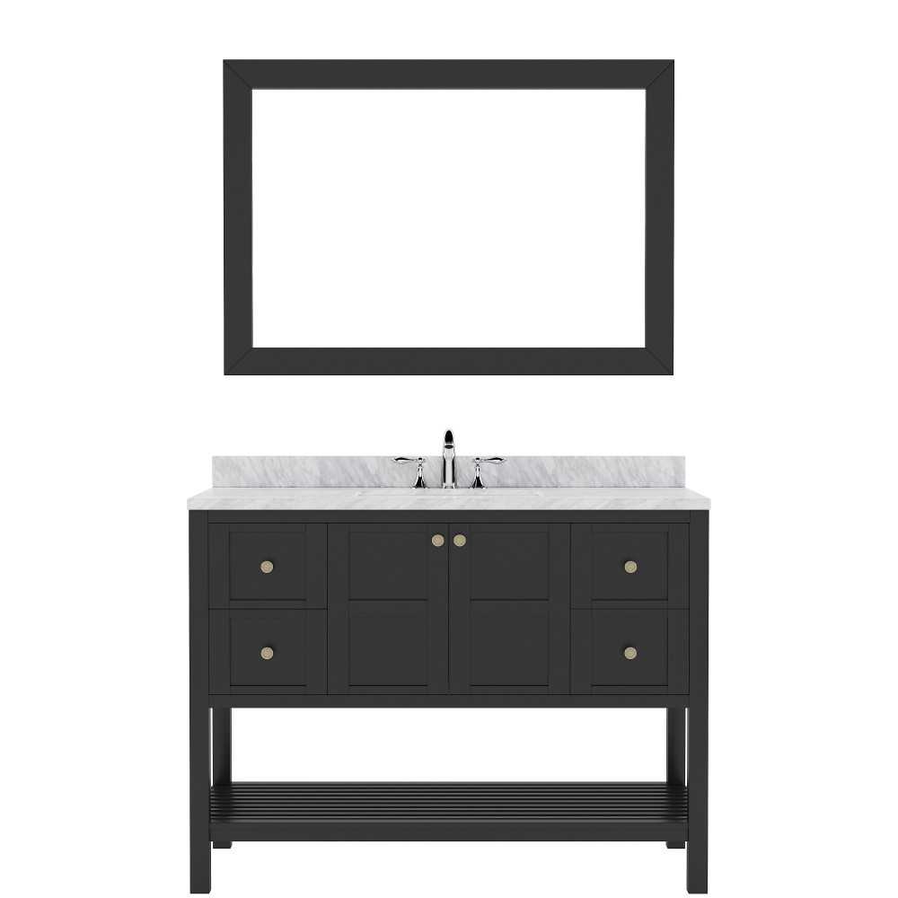 Winterfell 48" Single Bath Vanity in Espresso with White Marble Top and Round Sink with Brushed Nickel Faucet and Mirror