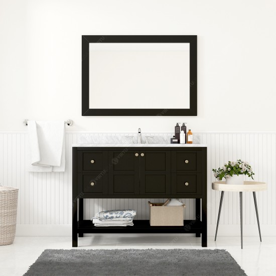 Winterfell 48" Single Bath Vanity in Espresso with White Marble Top and Round Sink with Brushed Nickel Faucet and Mirror