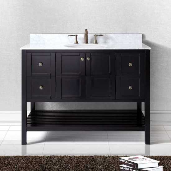 Winterfell 48" Single Bath Vanity in Espresso with White Marble Top and Round Sink with Brushed Nickel Faucet