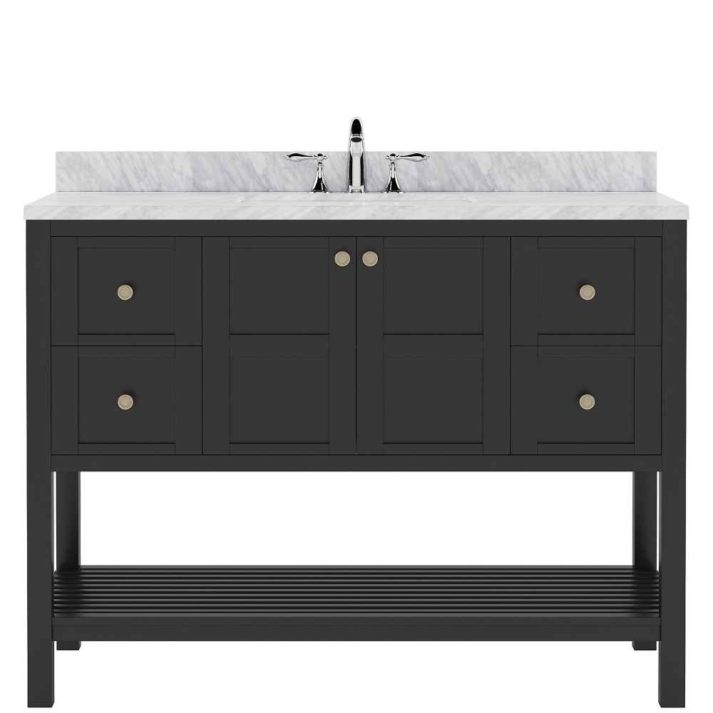 Winterfell 48" Single Bath Vanity in Espresso with White Marble Top and Round Sink with Polished Chrome Faucet