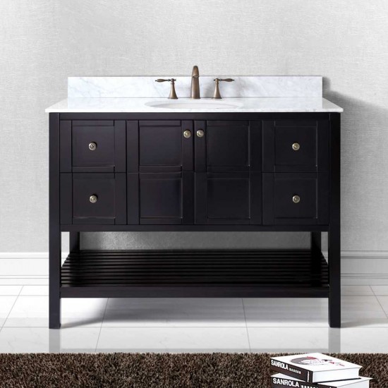 Winterfell 48" Single Bath Vanity in Espresso with White Marble Top and Round Sink