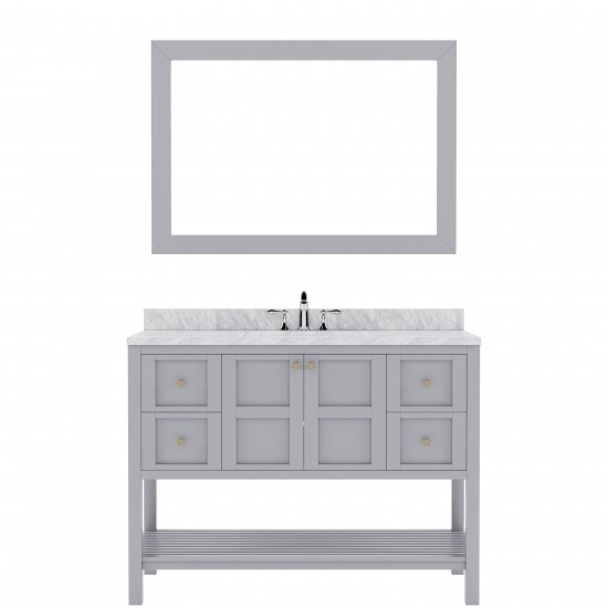 Winterfell 48" Single Bath Vanity in Gray with White Marble Top and Round Sink and Matching Mirror