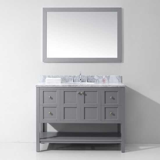 Winterfell 48" Single Bath Vanity in Gray with White Marble Top and Round Sink and Matching Mirror