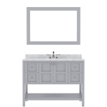 Winterfell 48" Single Bath Vanity in Gray with White Marble Top and Round Sink with Brushed Nickel Faucet and Matching Mirror