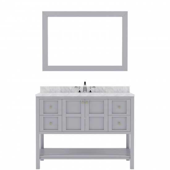 Winterfell 48" Single Bath Vanity in Gray with White Marble Top and Round Sink with Brushed Nickel Faucet and Matching Mirror