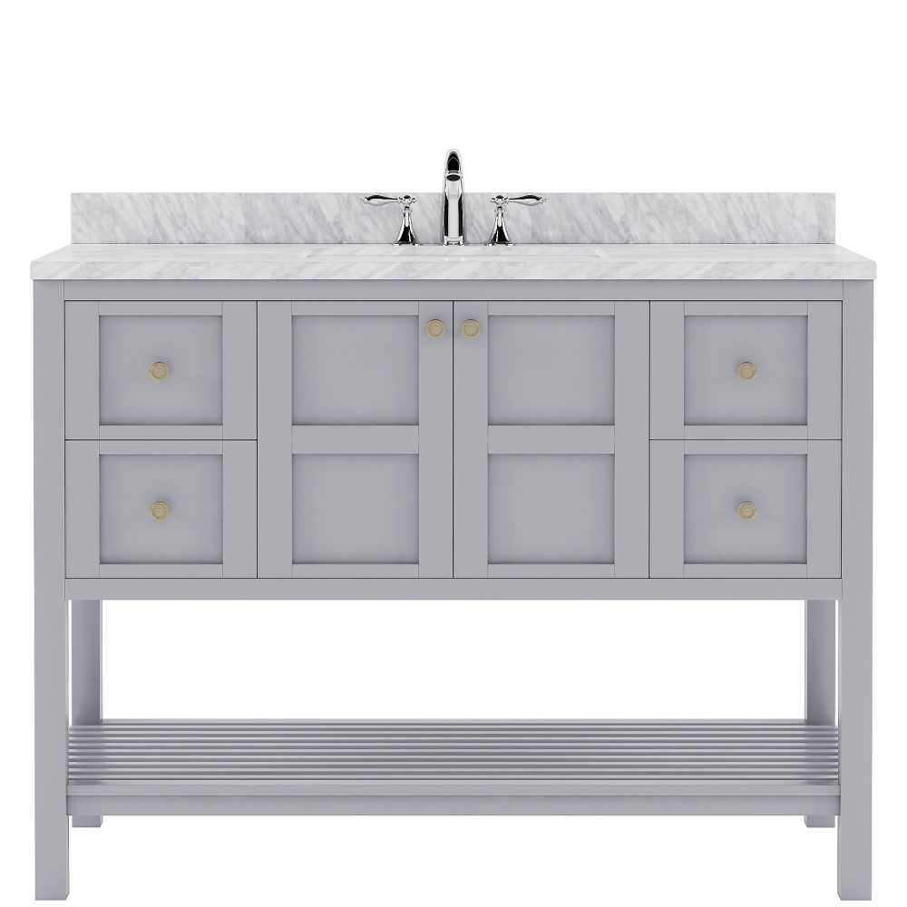 Winterfell 48" Single Bath Vanity in Gray with White Marble Top and Round Sink with Brushed Nickel Faucet