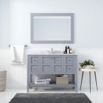 Winterfell 48" Single Bath Vanity in Gray with White Marble Top and Round Sink with Polished Chrome Faucet and Matching Mirro