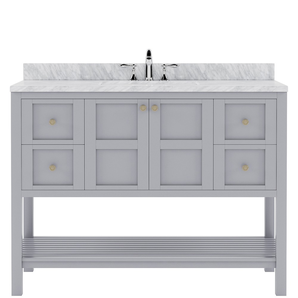 Winterfell 48" Single Bath Vanity in Gray with White Marble Top and Round Sink with Polished Chrome Faucet