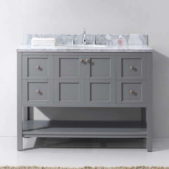 Winterfell 48" Single Bath Vanity in Gray with White Marble Top and Round Sink