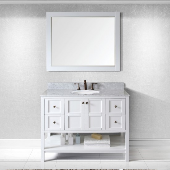 Winterfell 48" Single Bath Vanity in White with White Marble Top and Round Sink and Matching Mirror