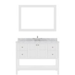 Winterfell 48" Single Bath Vanity in White with White Marble Top and Round Sink with Brushed Nickel Faucet and Matching Mirro