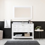 Winterfell 48" Single Bath Vanity in White with White Marble Top and Round Sink with Brushed Nickel Faucet and Matching Mirro