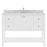 Winterfell 48" Single Bath Vanity in White with White Marble Top and Round Sink with Brushed Nickel Faucet