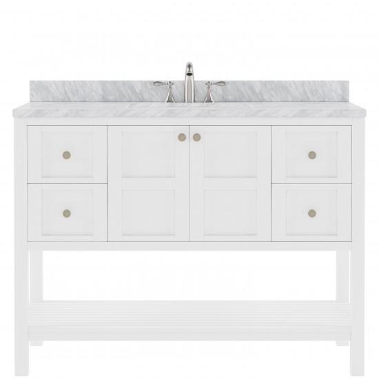 Winterfell 48" Single Bath Vanity in White with White Marble Top and Round Sink with Brushed Nickel Faucet