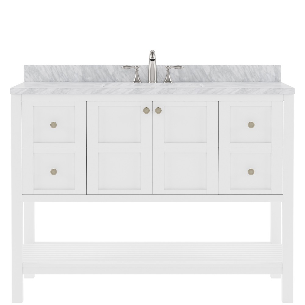 Winterfell 48" Single Bath Vanity in White with White Marble Top and Round Sink with Brushed Nickel Faucet