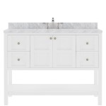 Winterfell 48" Single Bath Vanity in White with White Marble Top and Round Sink with Polished Chrome Faucet