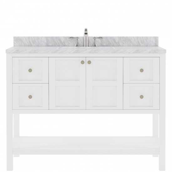 Winterfell 48" Single Bath Vanity in White with White Marble Top and Round Sink with Polished Chrome Faucet