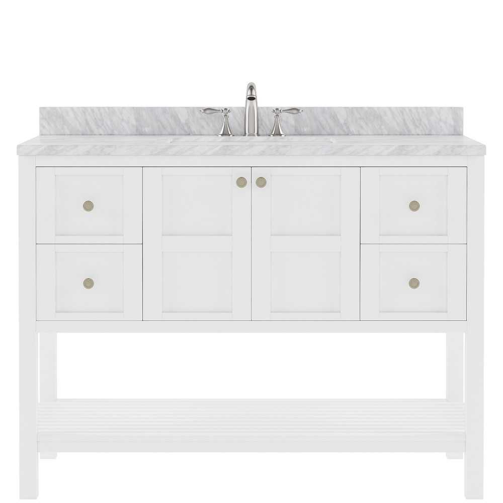 Winterfell 48" Single Bath Vanity in White with White Marble Top and Round Sink with Polished Chrome Faucet