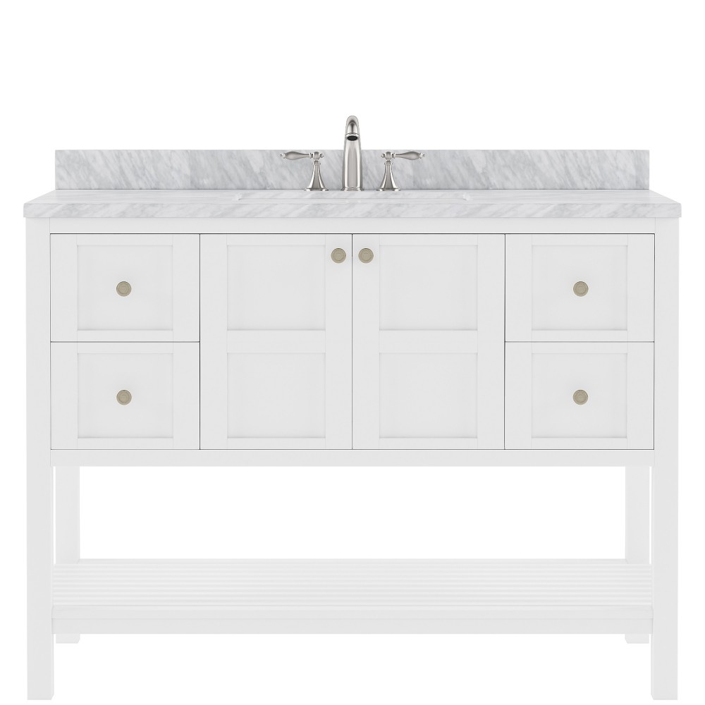 Winterfell 48" Single Bath Vanity in White with White Marble Top and Round Sink