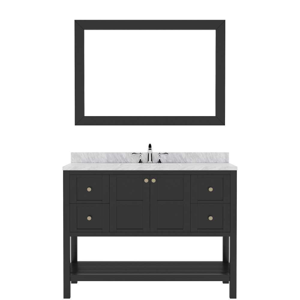 Winterfell 48" Single Bath Vanity in Espresso with White Marble Top and Square Sink and Matching Mirror