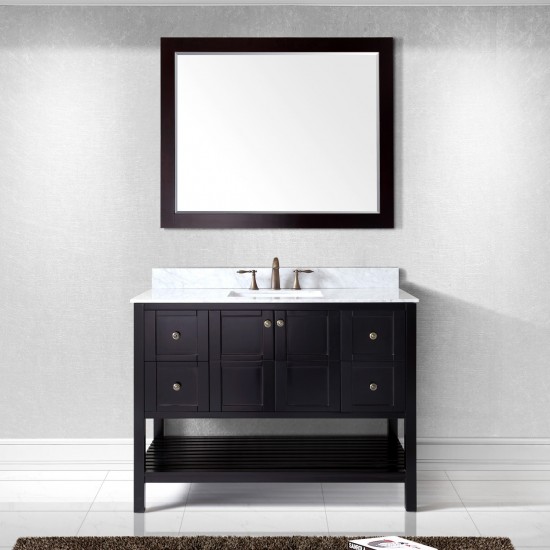 Winterfell 48" Single Bath Vanity in Espresso with White Marble Top and Square Sink and Matching Mirror