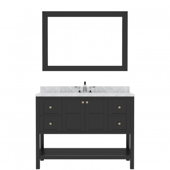 Winterfell 48" Single Bath Vanity in Espresso with White Marble Top and Square Sink with Brushed Nickel Faucet and Mirror