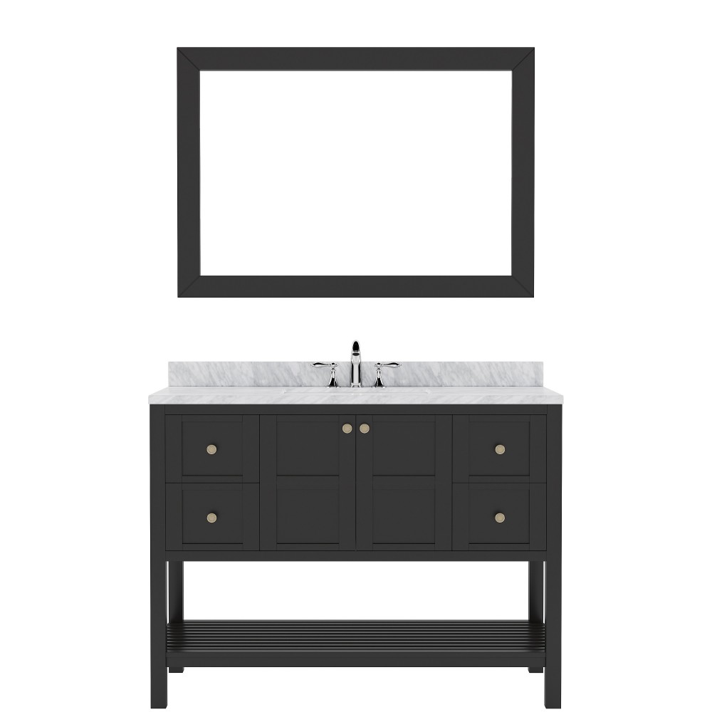 Winterfell 48" Single Bath Vanity in Espresso with White Marble Top and Square Sink with Brushed Nickel Faucet and Mirror