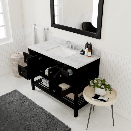 Winterfell 48" Single Bath Vanity in Espresso with White Marble Top and Square Sink with Brushed Nickel Faucet and Mirror