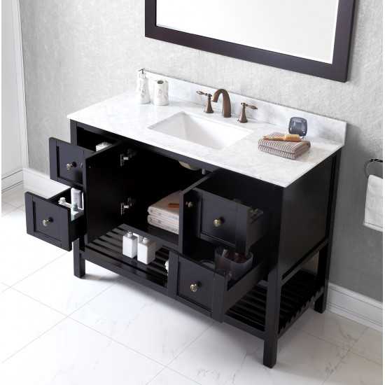 Winterfell 48" Single Bath Vanity in Espresso with White Marble Top and Square Sink with Brushed Nickel Faucet and Mirror