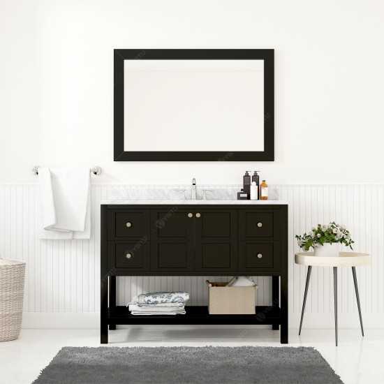 Winterfell 48" Single Bath Vanity in Espresso with White Marble Top and Square Sink with Polished Chrome Faucet and Mirror