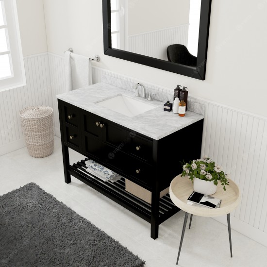Winterfell 48" Single Bath Vanity in Espresso with White Marble Top and Square Sink with Polished Chrome Faucet and Mirror