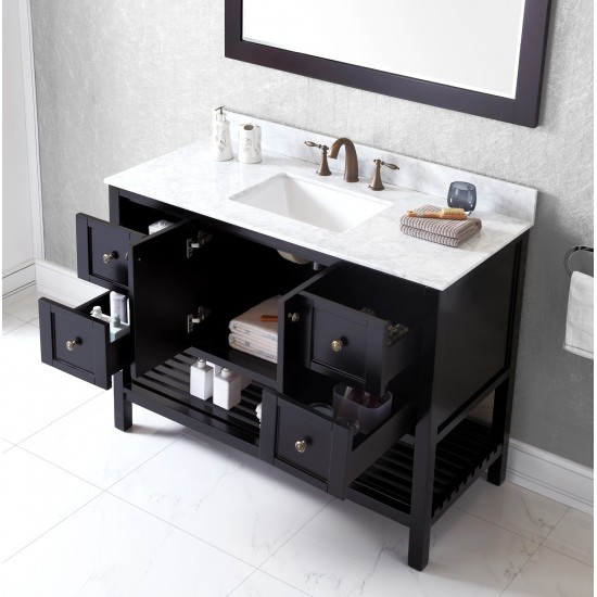 Winterfell 48" Single Bath Vanity in Espresso with White Marble Top and Square Sink with Polished Chrome Faucet and Mirror