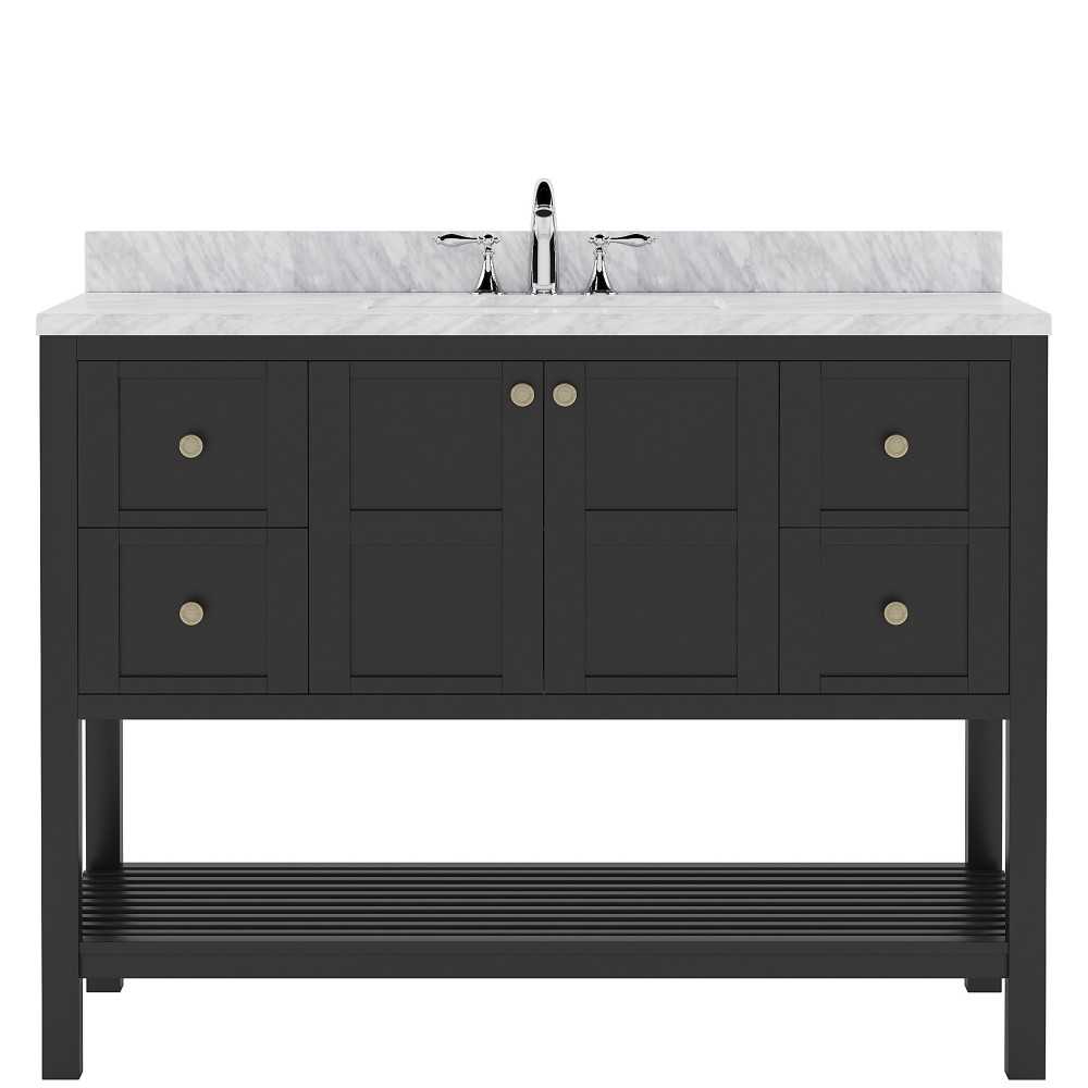 Winterfell 48" Single Bath Vanity in Espresso with White Marble Top and Square Sink with Polished Chrome Faucet