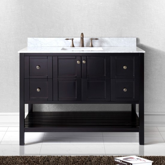 Winterfell 48" Single Bath Vanity in Espresso with White Marble Top and Square Sink with Polished Chrome Faucet