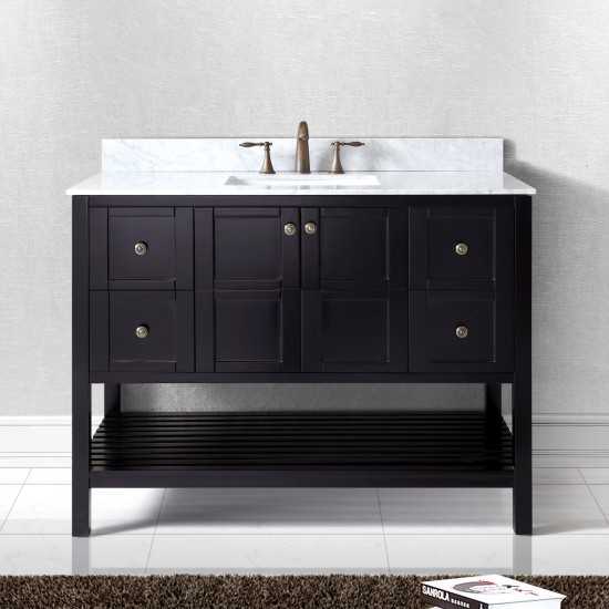 Winterfell 48" Single Bath Vanity in Espresso with White Marble Top and Square Sink