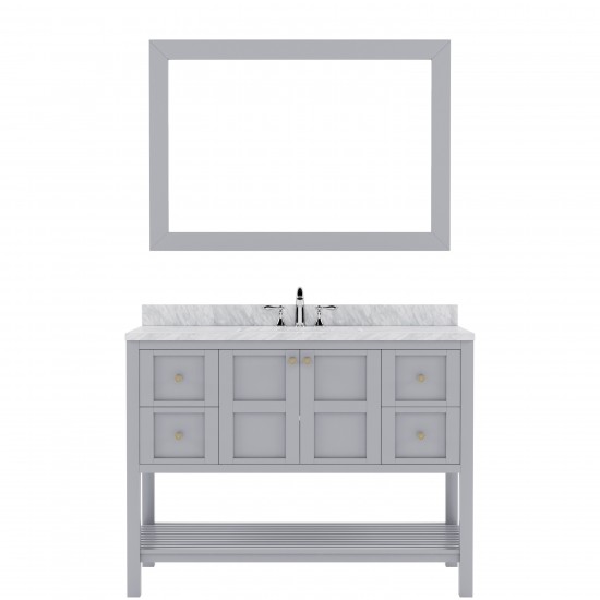 Winterfell 48" Single Bath Vanity in Gray with White Marble Top and Square Sink and Matching Mirror