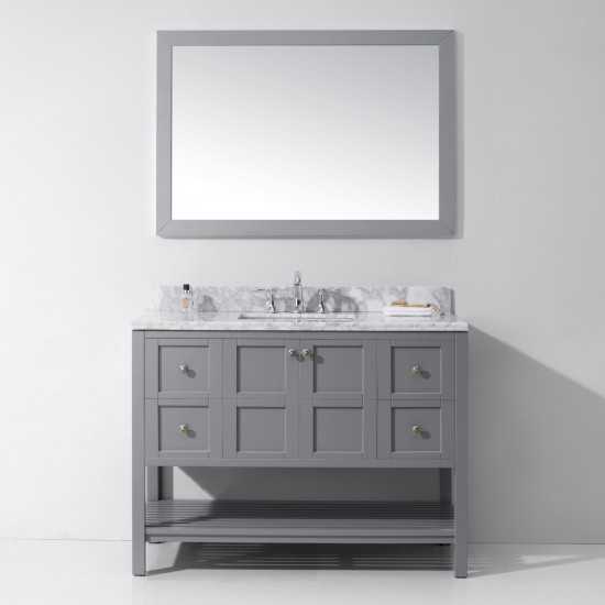 Winterfell 48" Single Bath Vanity in Gray with White Marble Top and Square Sink and Matching Mirror