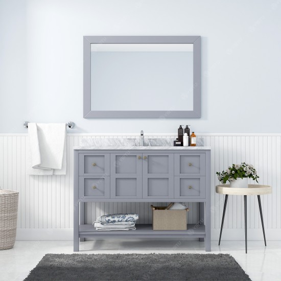 Winterfell 48" Single Bath Vanity in Gray with White Marble Top and Square Sink and Matching Mirror