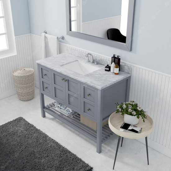 Winterfell 48" Single Bath Vanity in Gray with White Marble Top and Square Sink and Matching Mirror