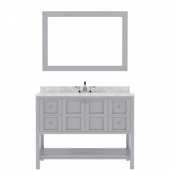 Winterfell 48" Single Bath Vanity in Gray with White Marble Top and Square Sink with Brushed Nickel Faucet and Matching Mirro