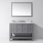 Winterfell 48" Single Bath Vanity in Gray with White Marble Top and Square Sink with Brushed Nickel Faucet and Matching Mirro