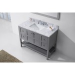 Winterfell 48" Single Bath Vanity in Gray with White Marble Top and Square Sink with Brushed Nickel Faucet and Matching Mirro