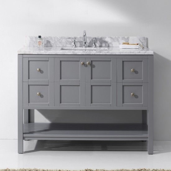 Winterfell 48" Single Bath Vanity in Gray with White Marble Top and Square Sink with Brushed Nickel Faucet