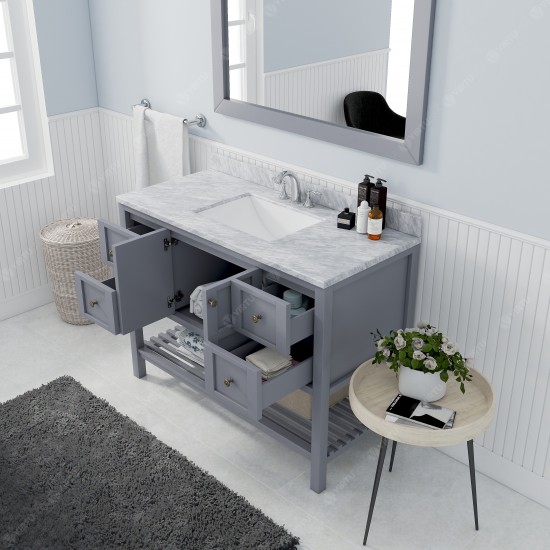 Winterfell 48" Single Bath Vanity in Gray with White Marble Top and Square Sink with Polished Chrome Faucet and Matching Mirr