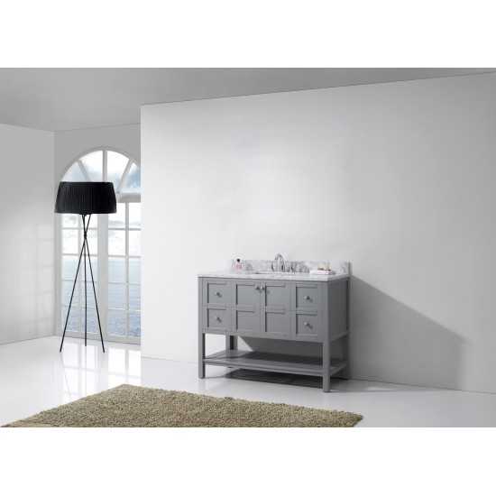 Winterfell 48" Single Bath Vanity in Gray with White Marble Top and Square Sink with Polished Chrome Faucet