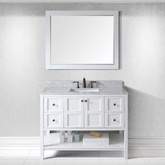 Winterfell 48" Single Bath Vanity in White with White Marble Top and Square Sink and Matching Mirror