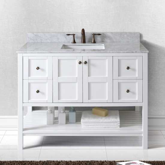 Winterfell 48" Single Bath Vanity in White with White Marble Top and Square Sink with Brushed Nickel Faucet