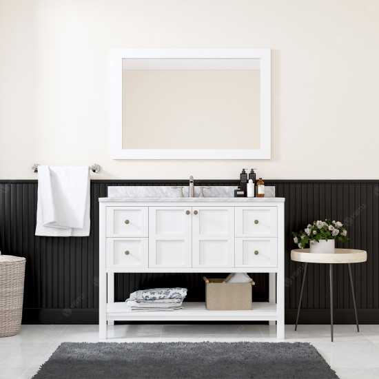 Winterfell 48" Single Bath Vanity in White with White Marble Top and Square Sink with Polished Chrome Faucet and Matching Mir